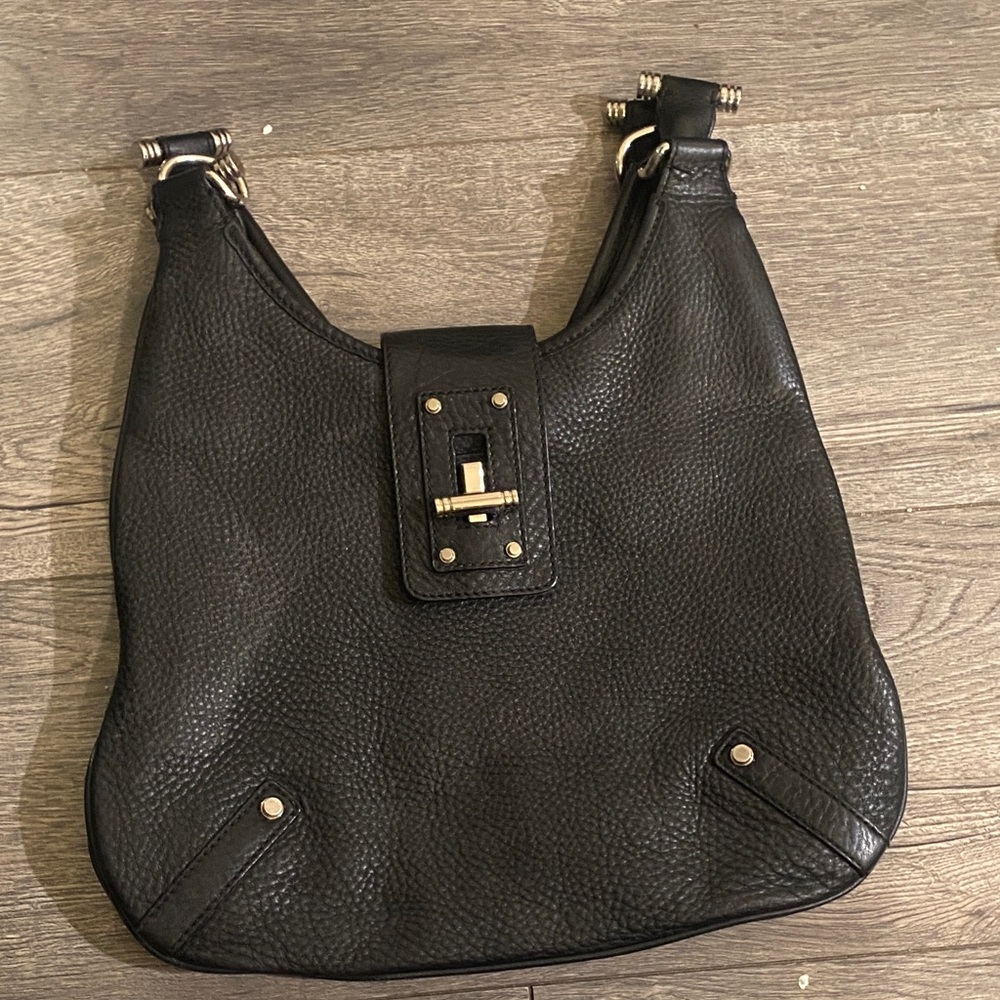 Banana Republic Black Pebbled Leather Shoulder Bag with Gold Hardware